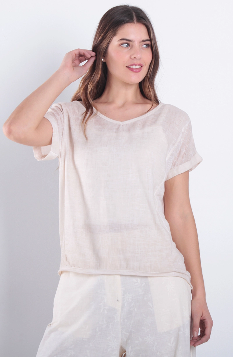 POLERA LINO MANGA CORTA ESCOTE REDONDO - 1