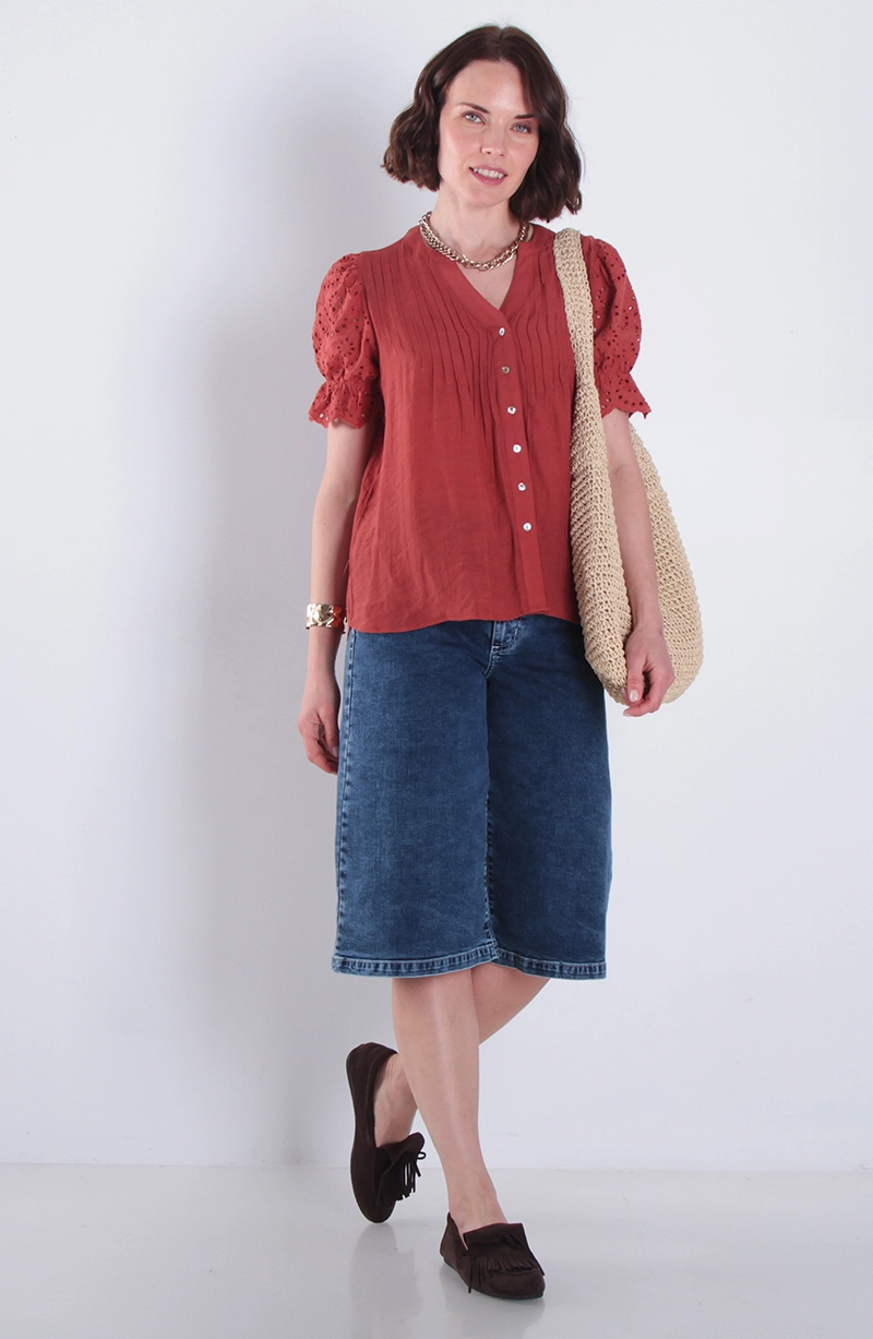 BLUSA MANGA CORTA ABOTONADO EN DELANTERO ESCOTE V - 3