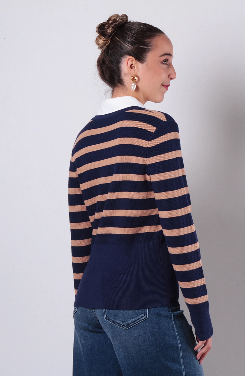 SWEATER LISTADO CON BLUSA MANGA LARGA ABOTONADO EN DELANTERO - 4