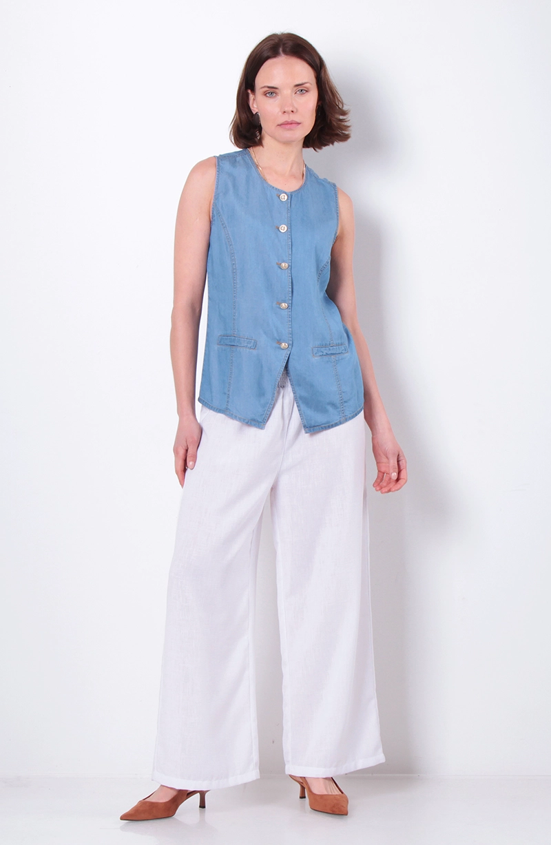 VEST TENCEL SIN MANGA ABOTONDA EN DELANTERO ESCOTE REDONDO - 3