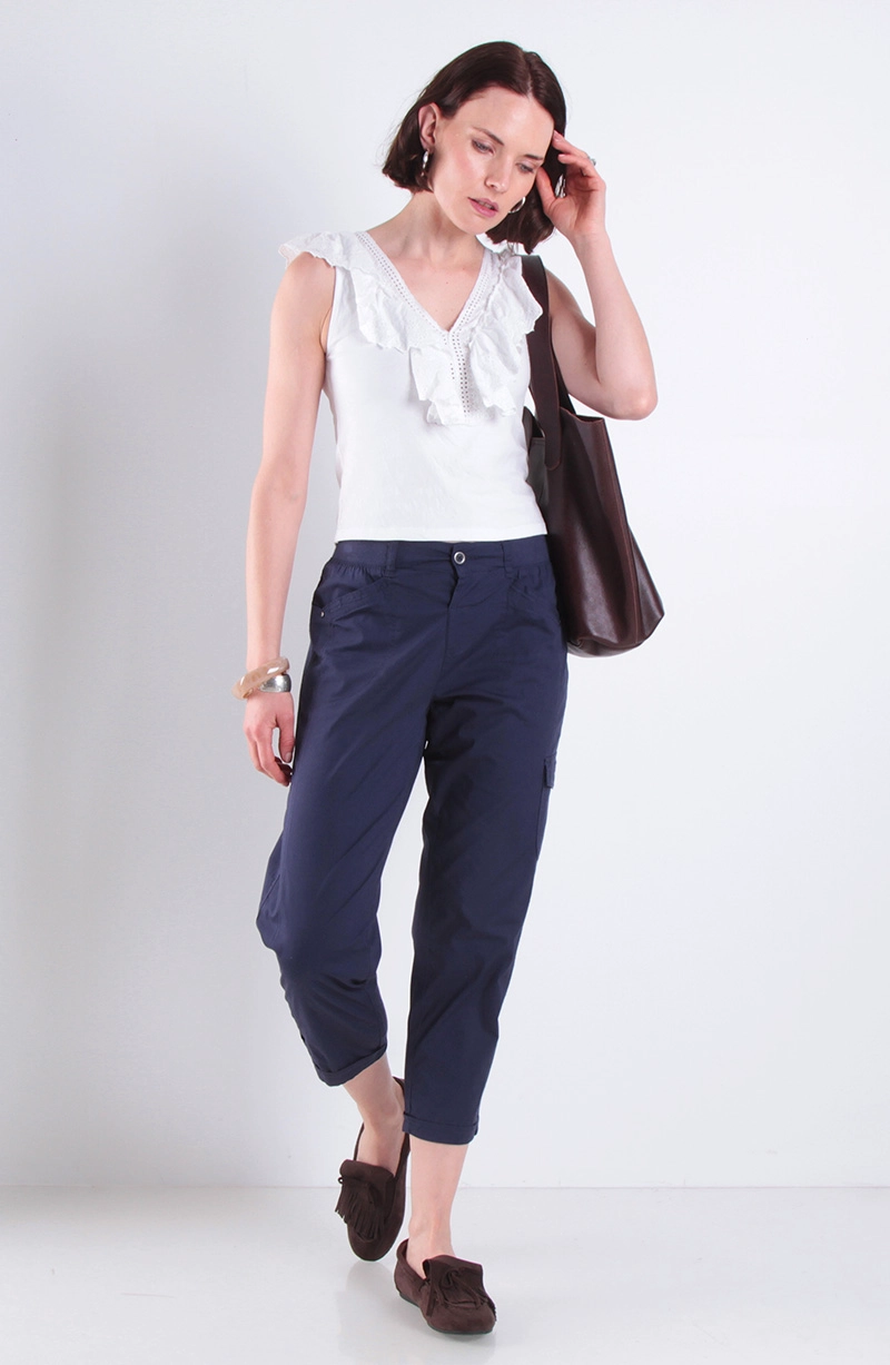 PANTALON CROP TIRO ALTO PRETINA BASICA 1 BOTON - 3