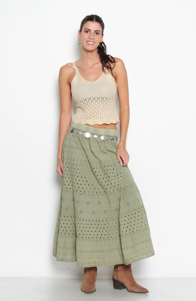 FALDA LARGA BRODERY CON CORTE CINTURA ELASTICADA - 3
