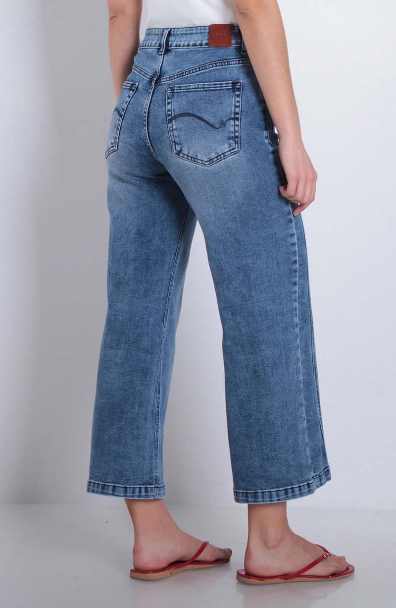 JEANS MUJER WIDE TIRO ALTO  PRETINA PIERNA CON CORTE COSTADO - 4