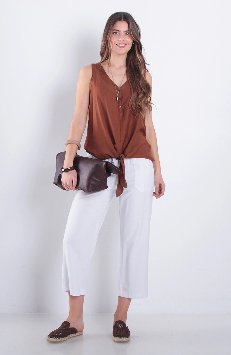 PANTALON CROP TIRO ALTO PRETINA ELASTICADA - 3