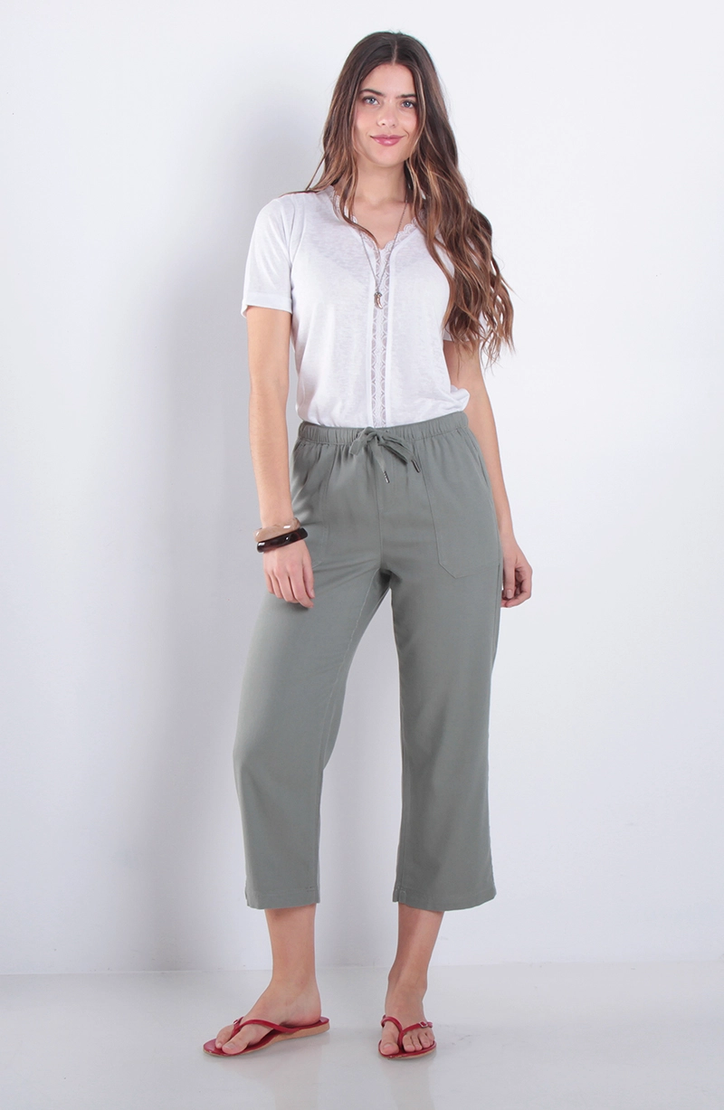 PANTALON CROP TIRO ALTO PRETINA ELASTICADA - 3