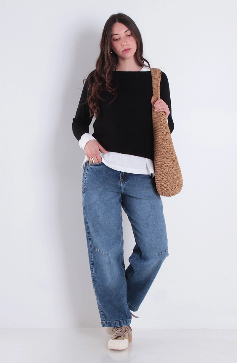 JEANS MUJER BALLOON TIRO ALTO PRETINA UN BOTON - 3