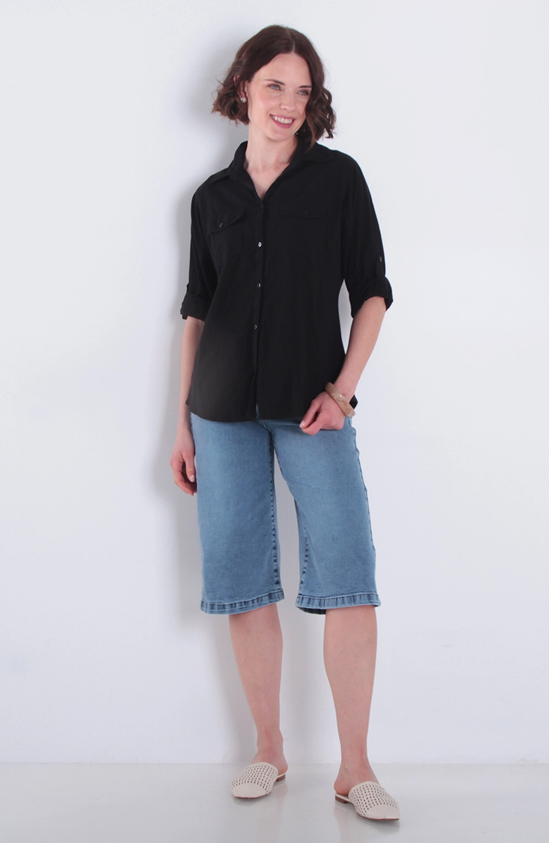 BLUSA MANGA 3/4 LINO CON RIB EN COSTADO ABOTONADO - 3