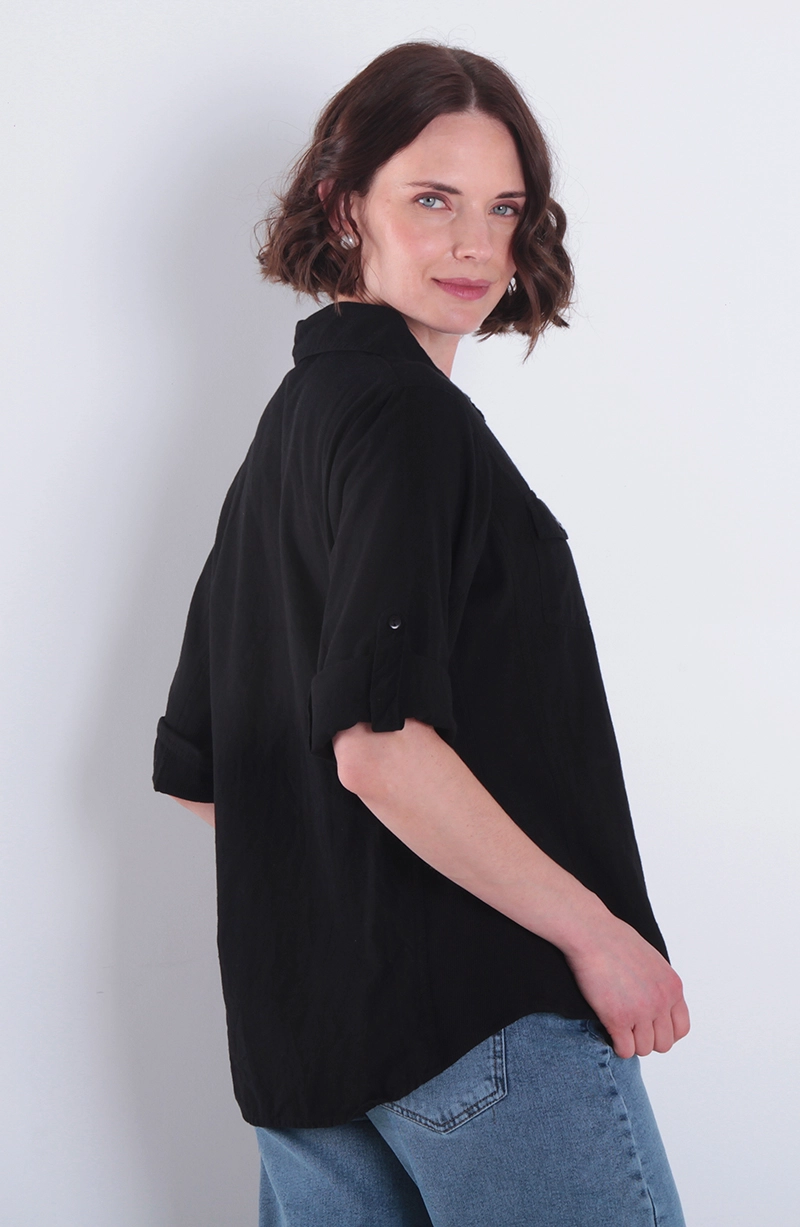 BLUSA MANGA 3/4 LINO CON RIB EN COSTADO ABOTONADO - 4