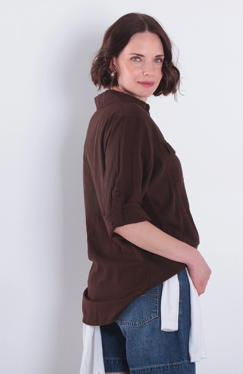BLUSA MANGA 3/4 LINO CON RIB EN COSTADO ABOTONADO - 4