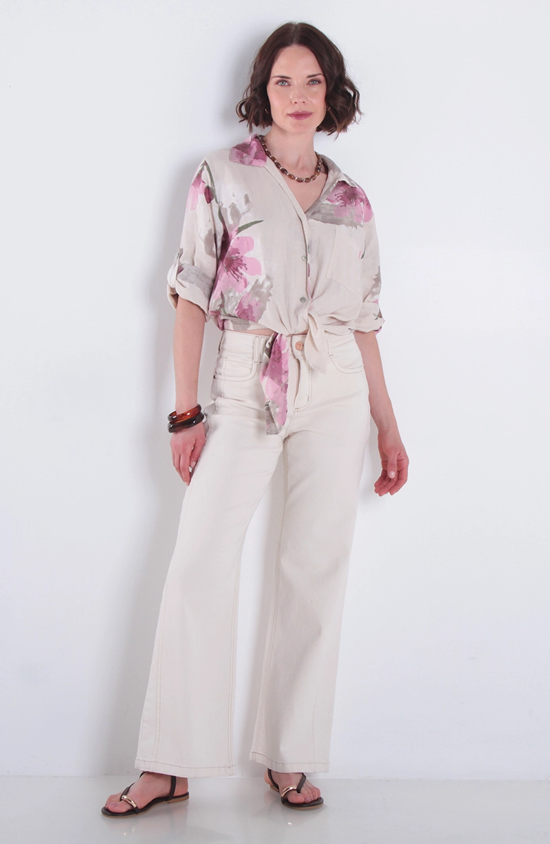 BLUSA LINO ESTAMPADO MANGA 3/4 ABOTONADA EN DELANTERO - 3