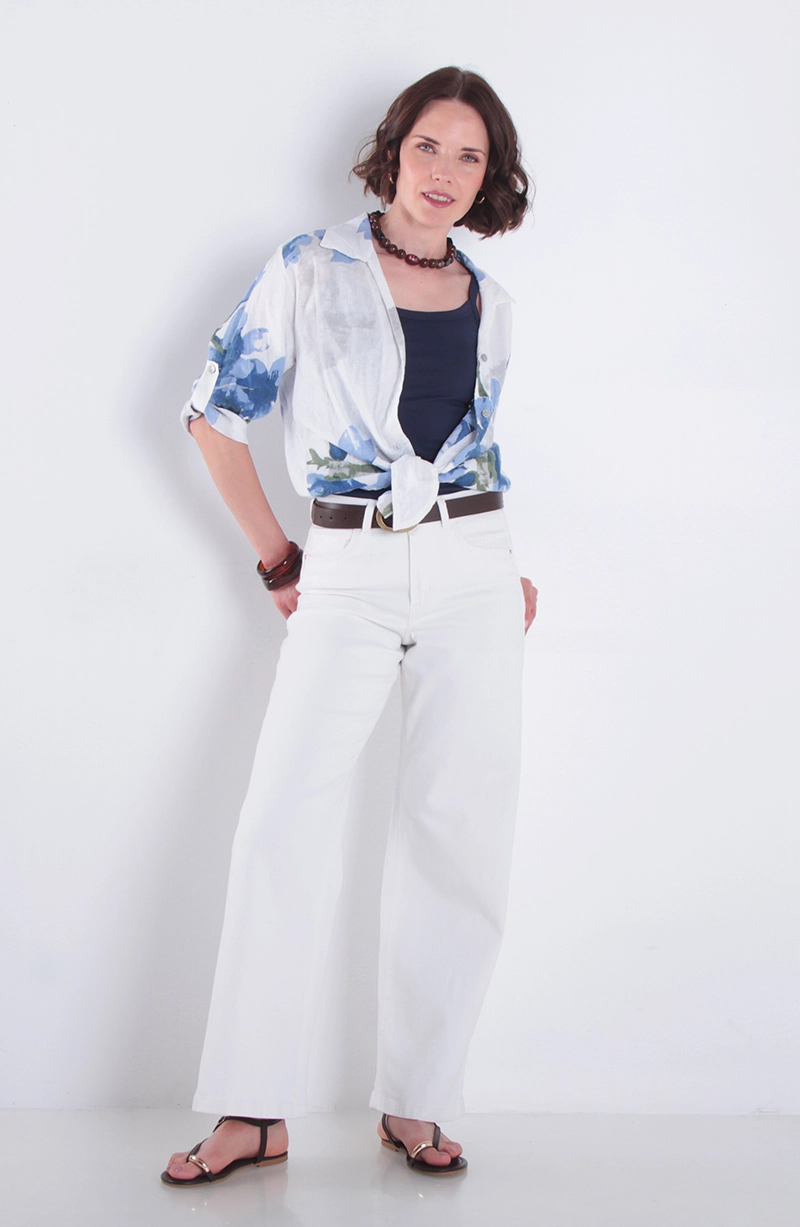 BLUSA LINO ESTAMPADO MANGA 3/4 ABOTONADA EN DELANTERO - 3