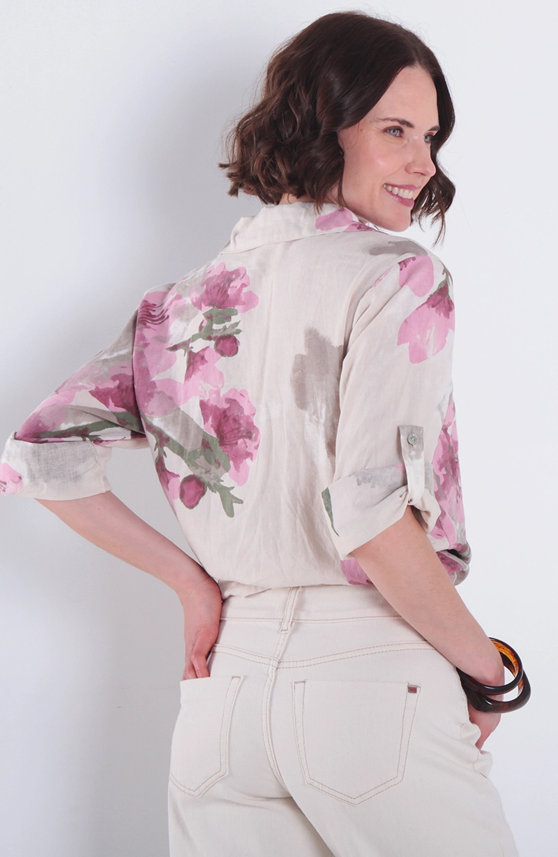 BLUSA LINO ESTAMPADO MANGA 3/4 ABOTONADA EN DELANTERO - 4