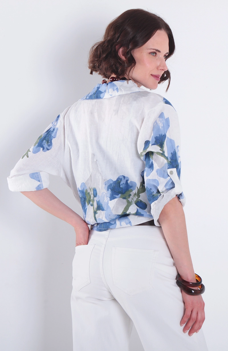 BLUSA LINO ESTAMPADO MANGA 3/4 ABOTONADA EN DELANTERO - 4