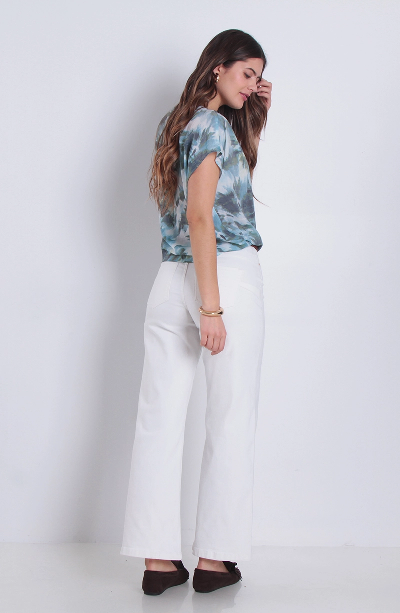 BLUSA ESTAMPADA MANGA CORTA CUELLO MAO ESCOTE V AMARRADA - 4