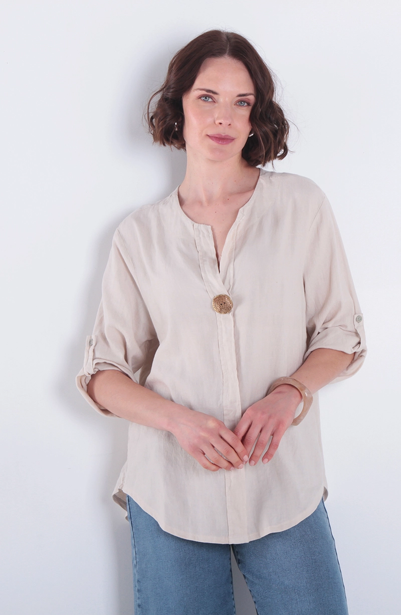 BLUSA LINO MANGA 3/4 ESCOTE V CON 1 BOTON - 1
