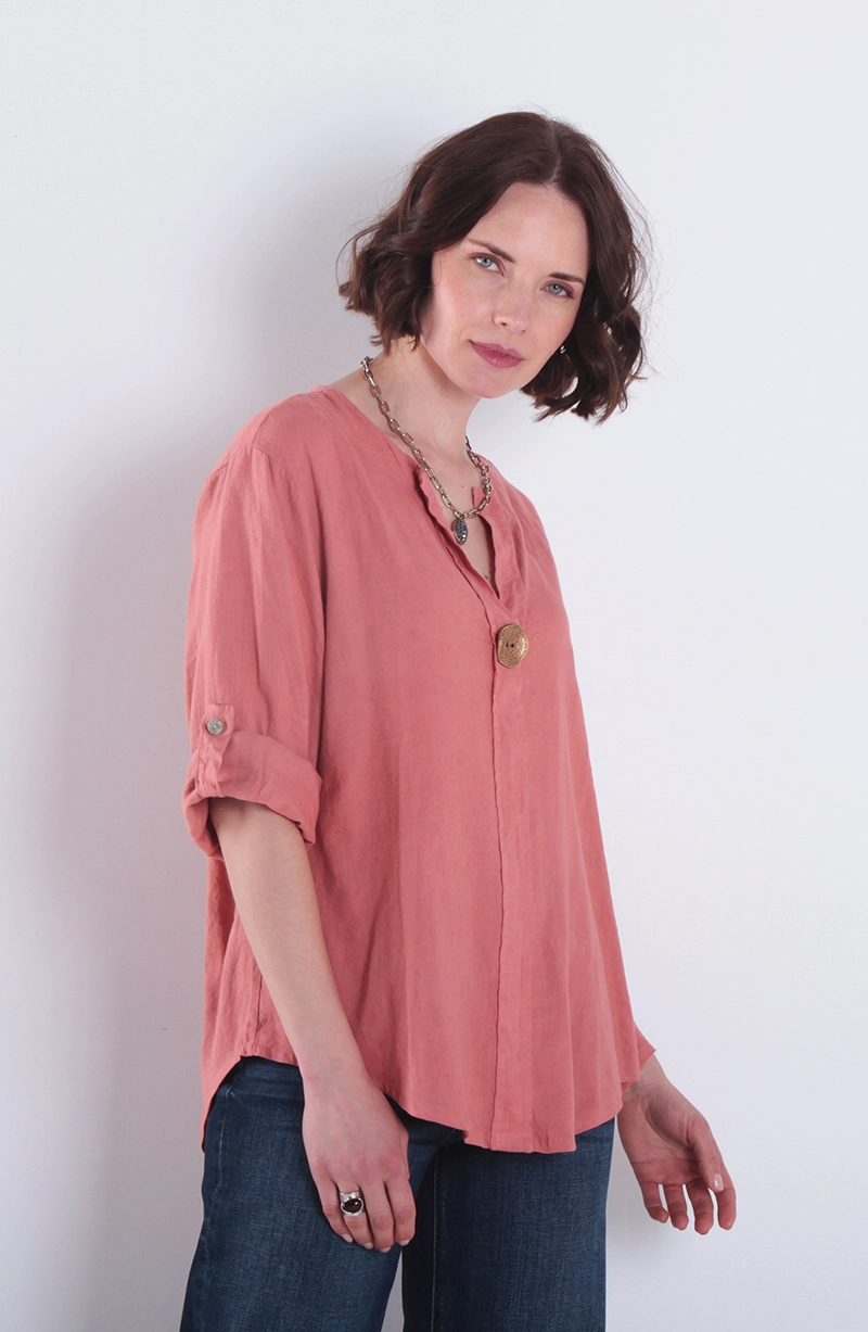 BLUSA LINO MANGA 3/4 ESCOTE V CON 1 BOTON - 1