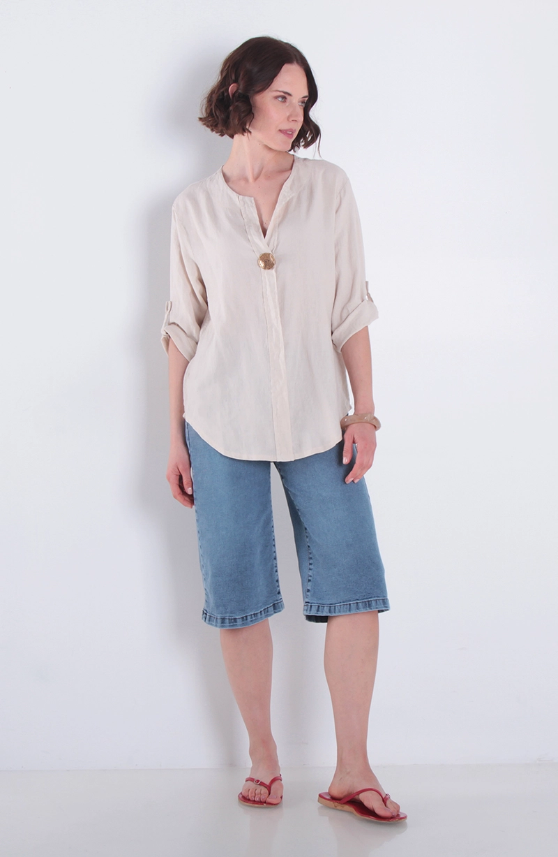 BLUSA LINO MANGA 3/4 ESCOTE V CON 1 BOTON - 3
