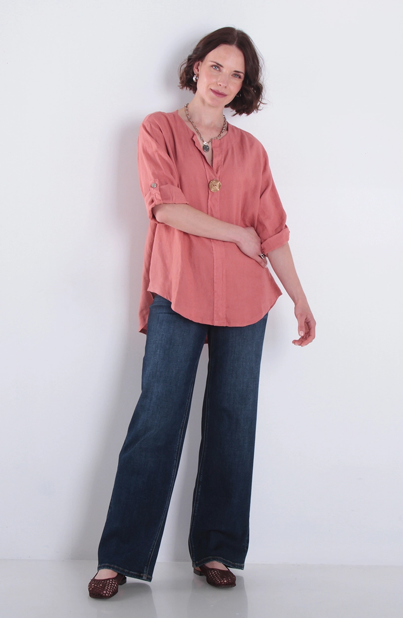 BLUSA LINO MANGA 3/4 ESCOTE V CON 1 BOTON - 3