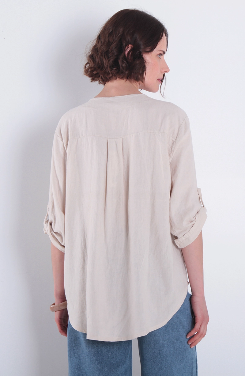 BLUSA LINO MANGA 3/4 ESCOTE V CON 1 BOTON - 4