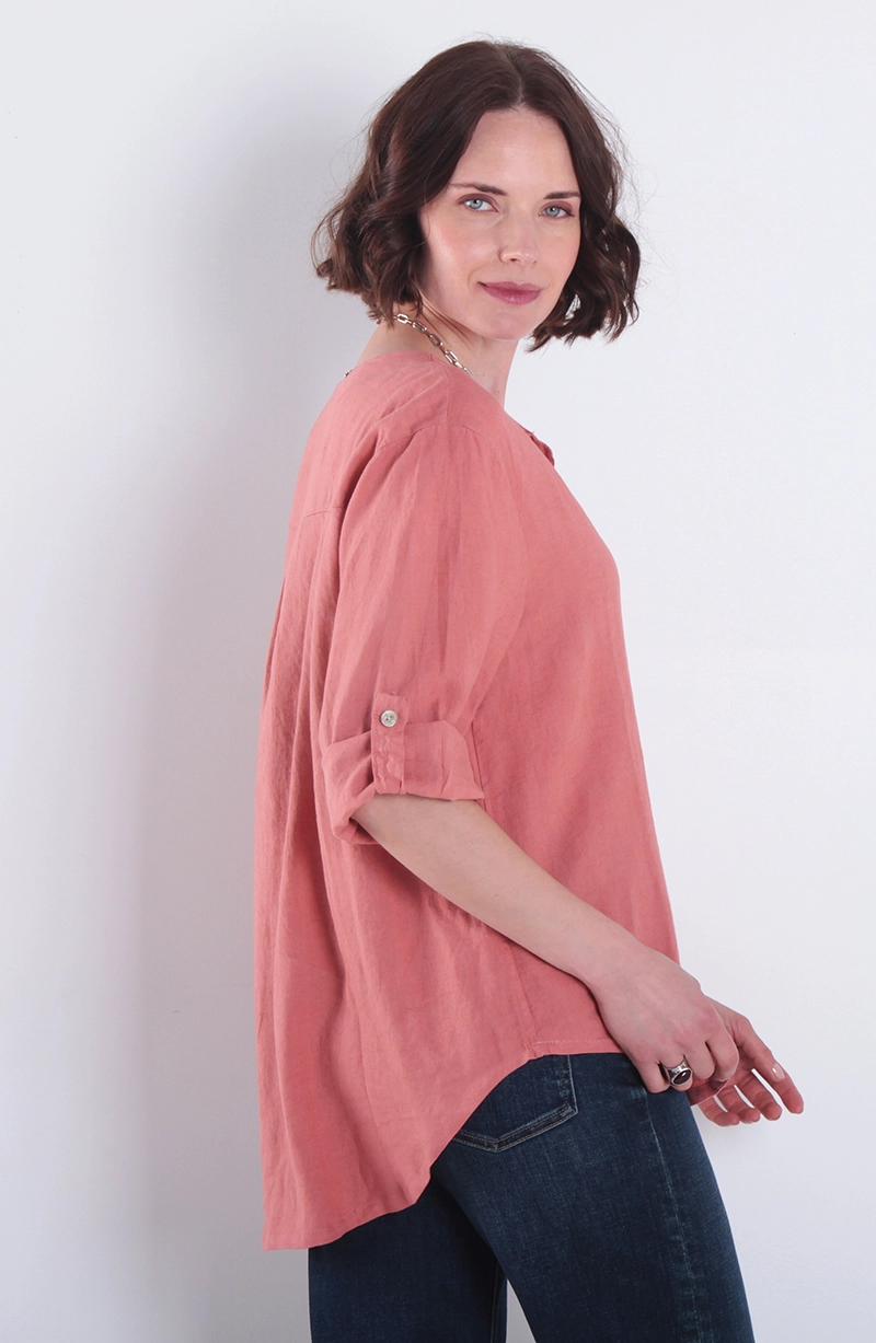 BLUSA LINO MANGA 3/4 ESCOTE V CON 1 BOTON - 4