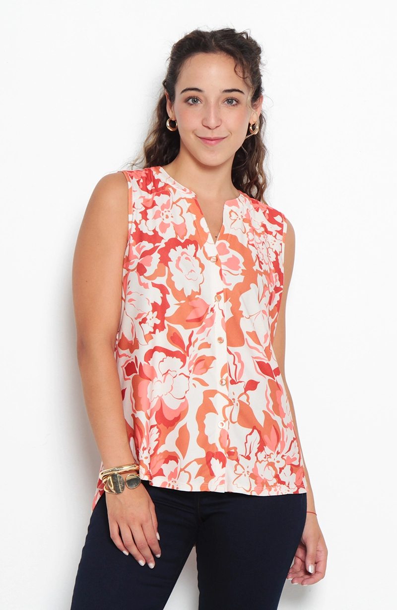 BLUSA SIN MANGA ESTAMPADA ESCOTE V - 1