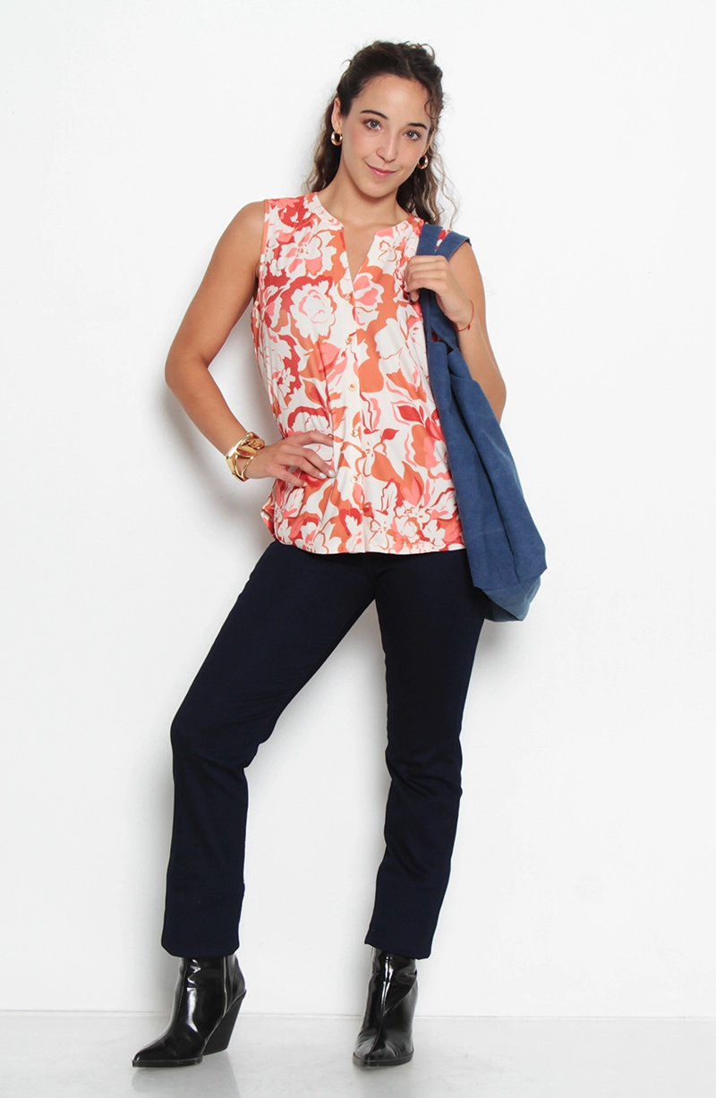 BLUSA SIN MANGA ESTAMPADA ESCOTE V - 3