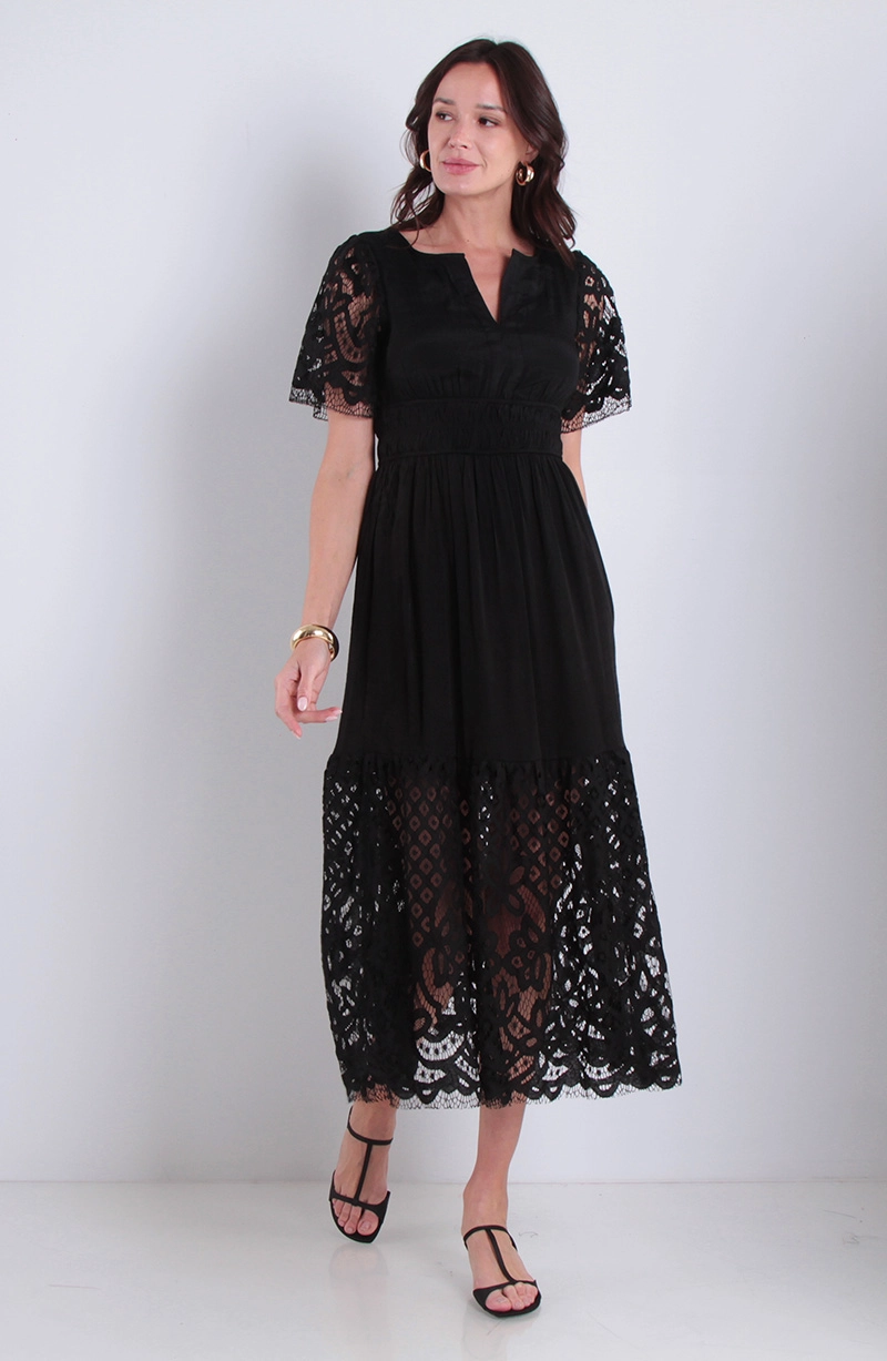 VESTIDO ENCAJE MANGA CORTA ESCOTE REDONDO - 1