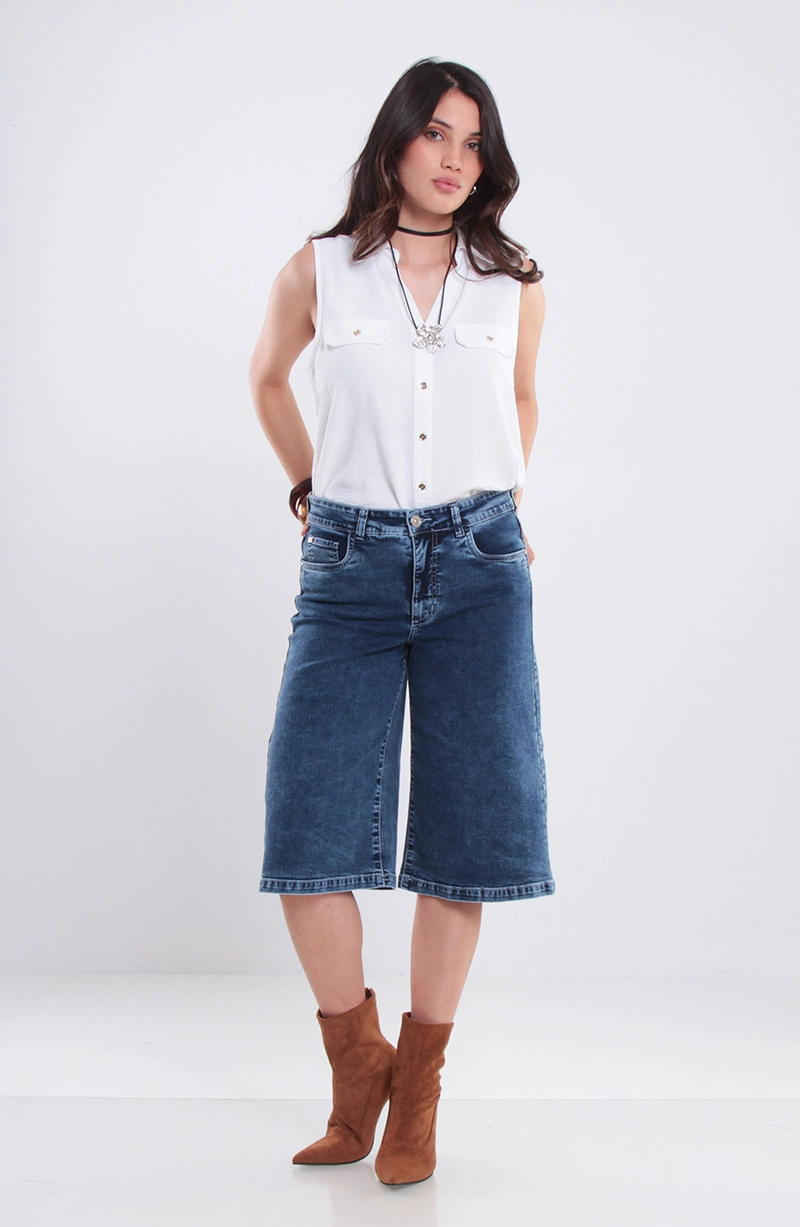 BLUSA SIN MANGA ABOTONADA EN DELANTERO ESCOTE V - 3