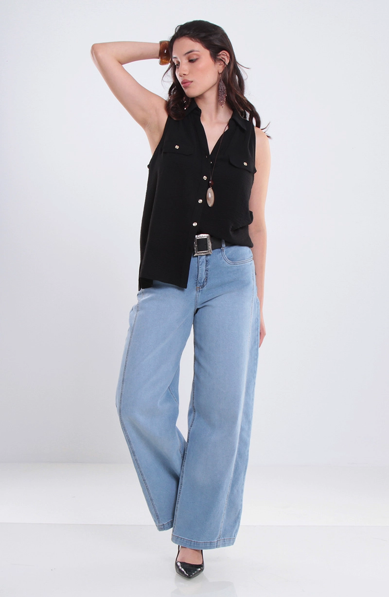 BLUSA SIN MANGA ABOTONADA EN DELANTERO ESCOTE V - 3