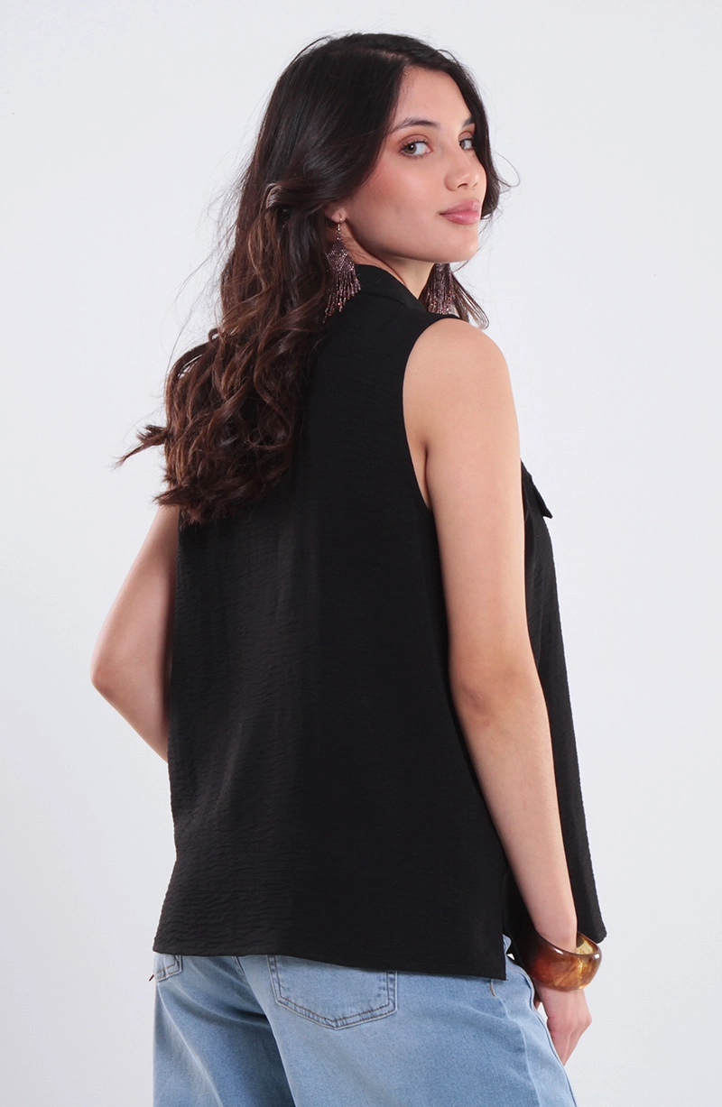 BLUSA SIN MANGA ABOTONADA EN DELANTERO ESCOTE V - 4