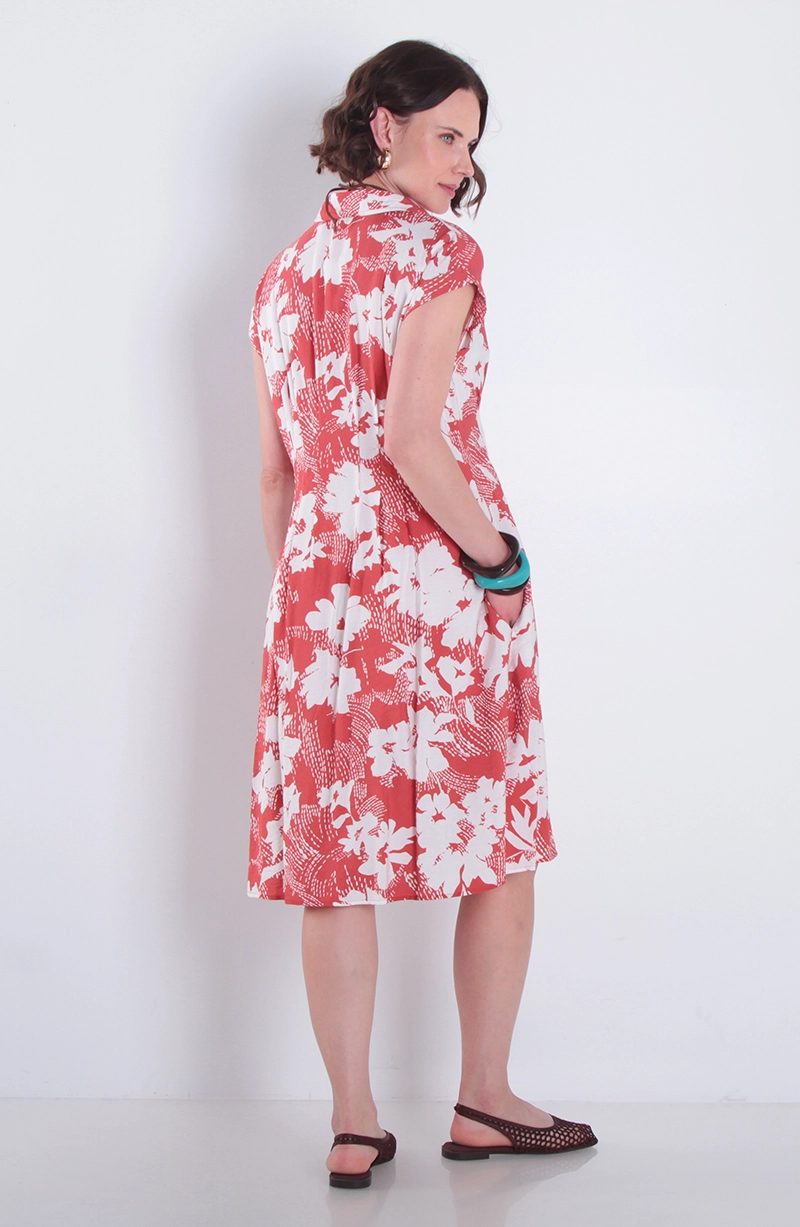VESTIDO ESTAMPADO MANGA CORTA ABOTONADO EN DELANTERO ESCOTE - 4