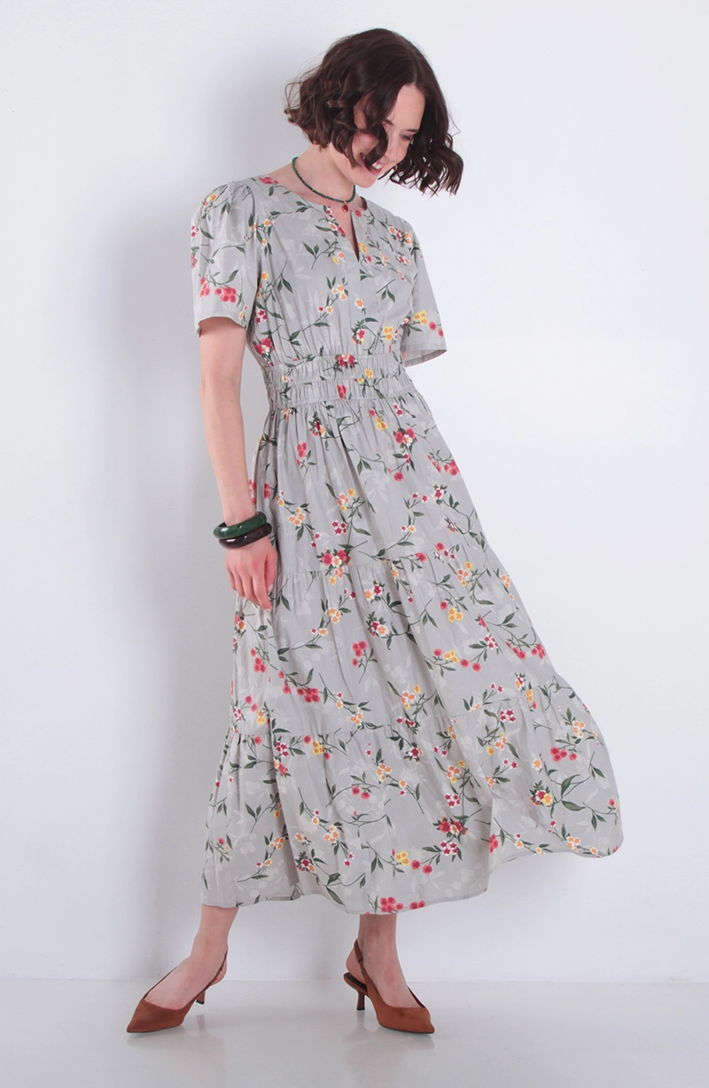 VESTIDO ESTAMPADO MANGA CORTA ESCOTE V - 1