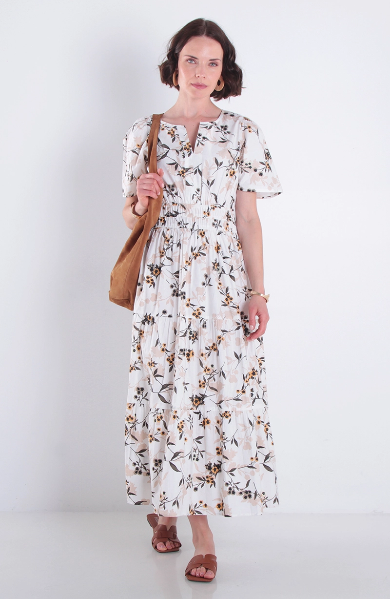 VESTIDO ESTAMPADO MANGA CORTA ESCOTE V - 1