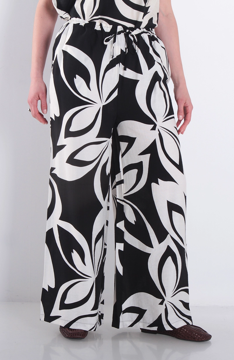 PANTALON ESTAMPADO WIDE LEG TIRO ALTO PRETINA MEDIA - 1