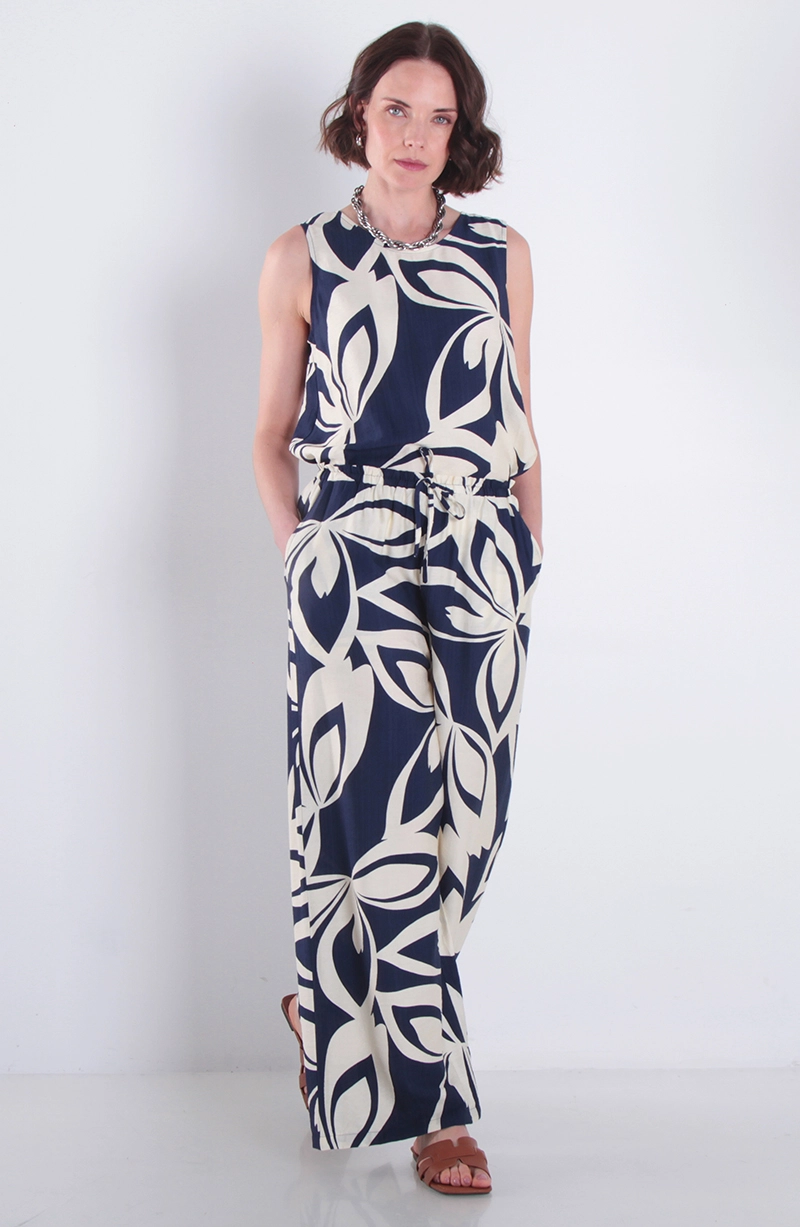 PANTALON ESTAMPADO WIDE LEG TIRO ALTO PRETINA MEDIA - 1