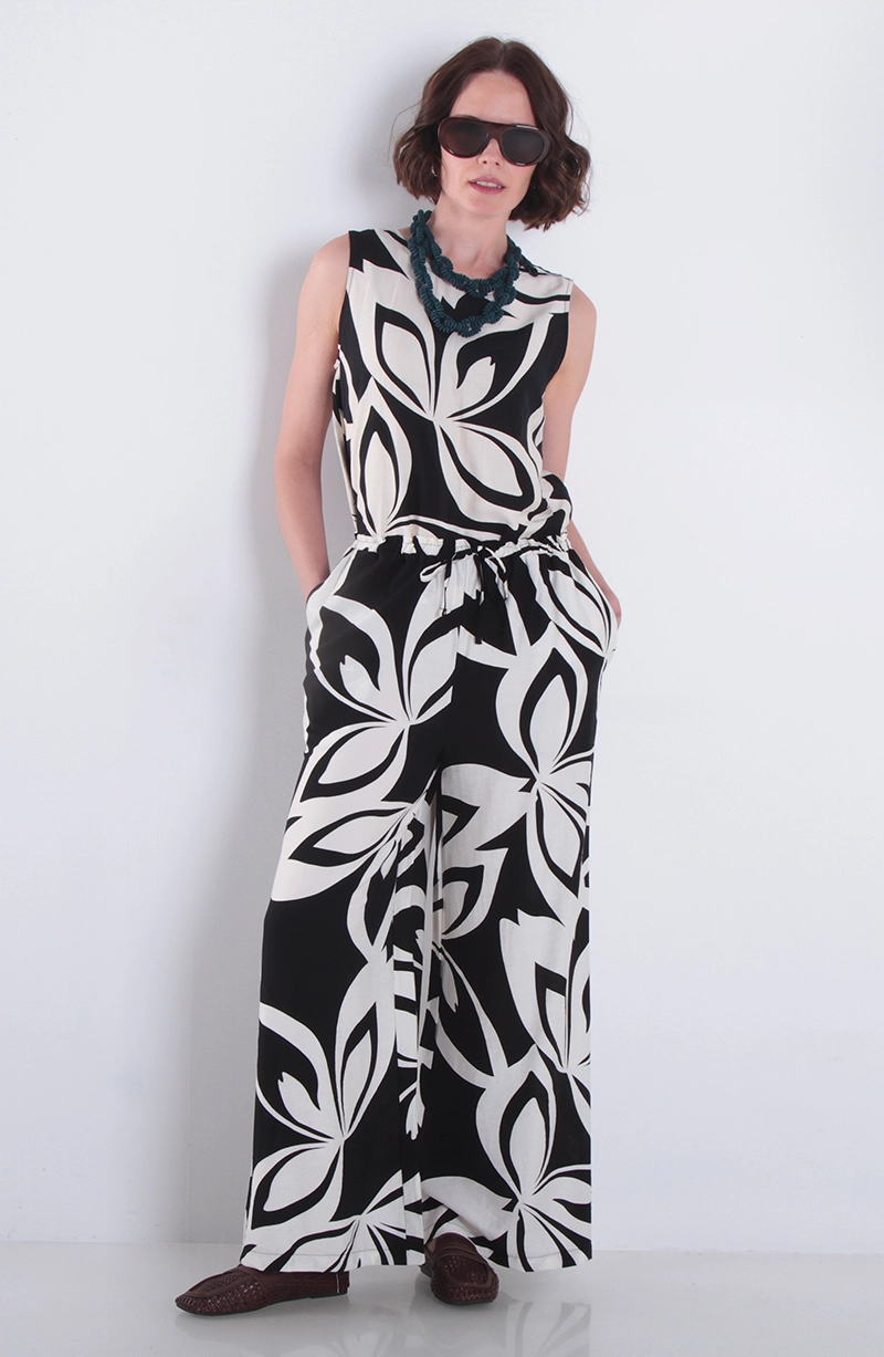 PANTALON ESTAMPADO WIDE LEG TIRO ALTO PRETINA MEDIA - 3