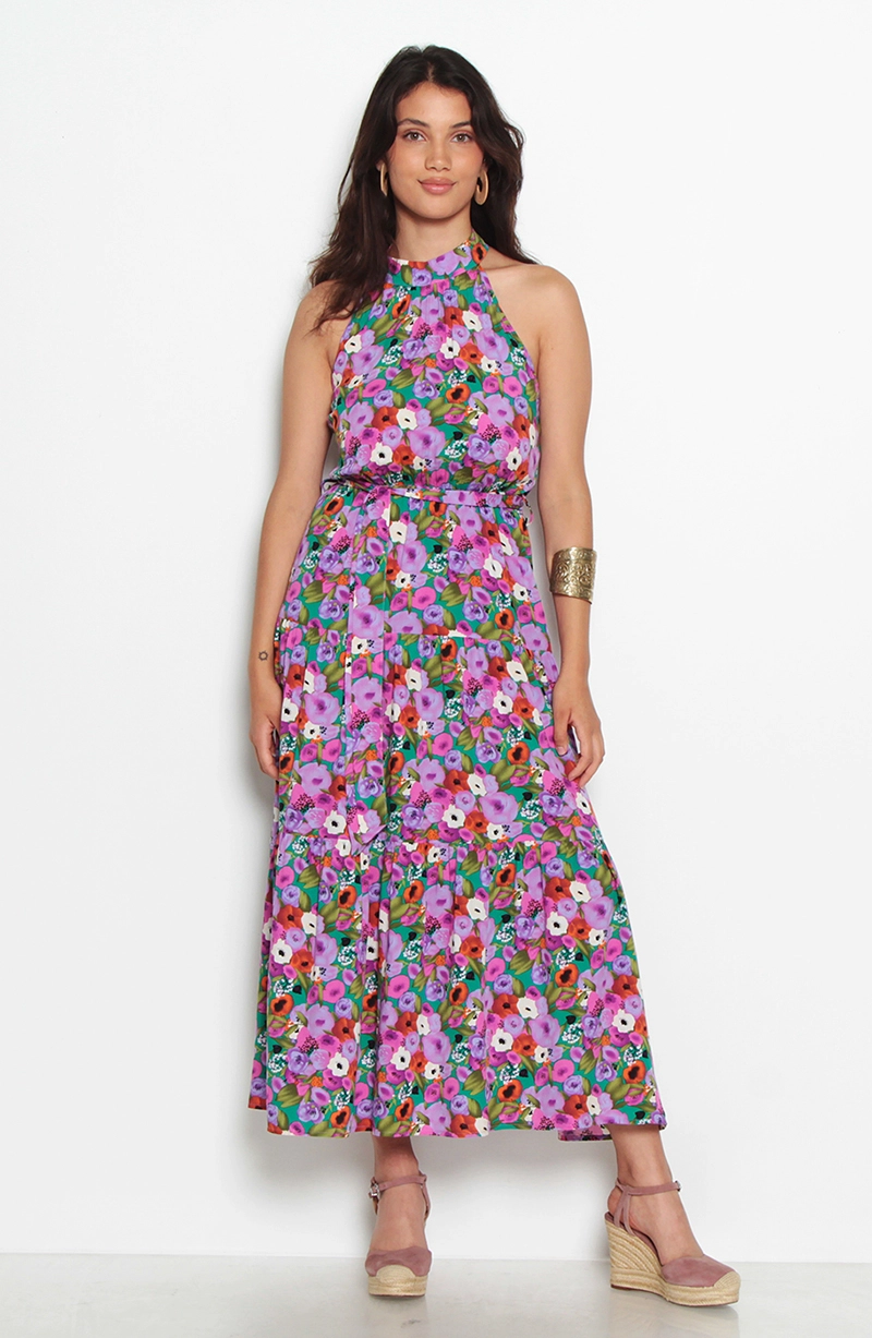 VESTIDO SIN MANGA ESTAMPADO ESCOTE HALTER - 1