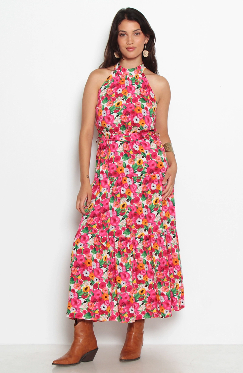 VESTIDO SIN MANGA ESTAMPADO ESCOTE HALTER - 1