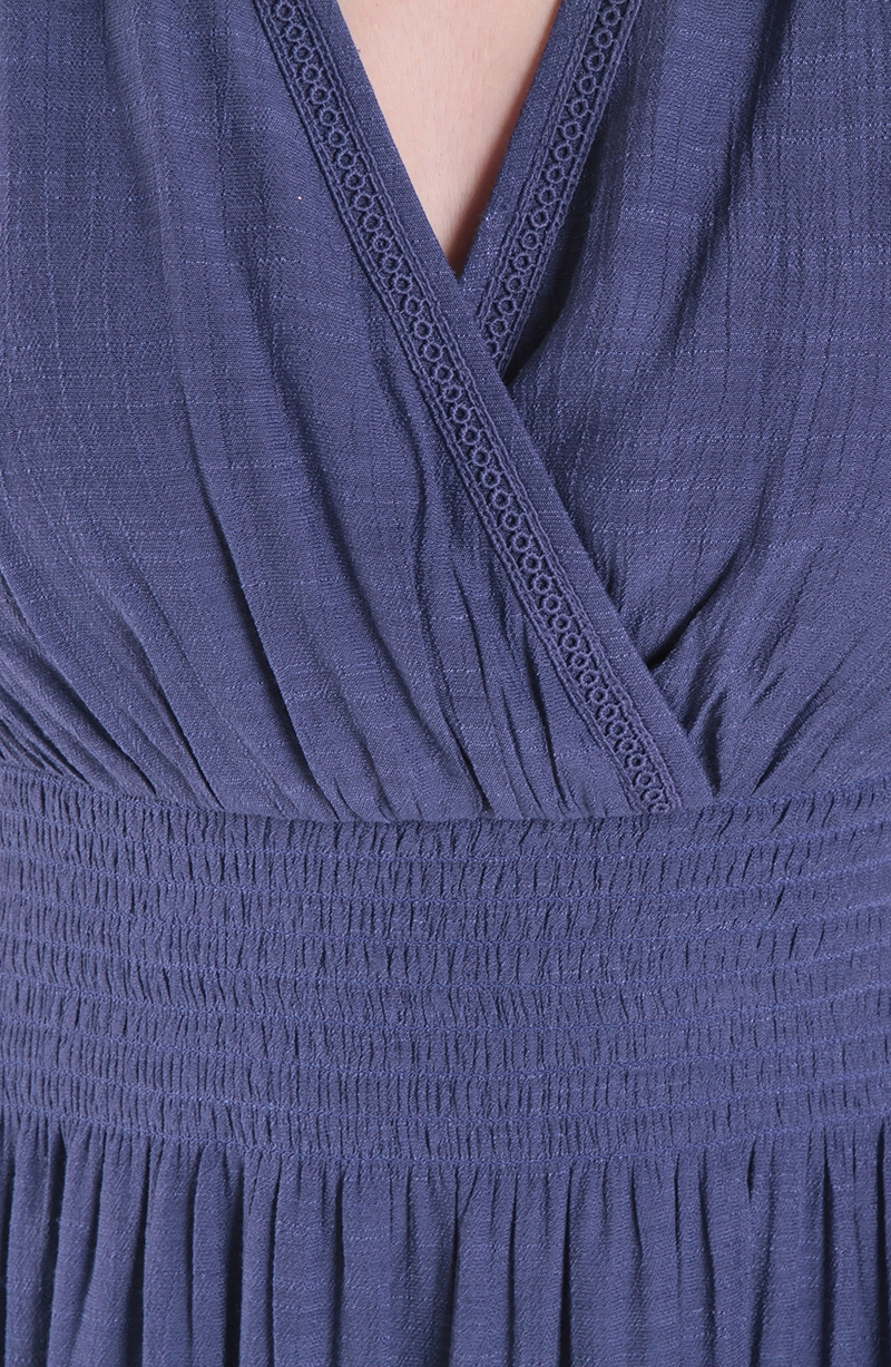 VESTIDO MANGA CORTA CON CINTURA ELASTICADA ESCOTE V - 2