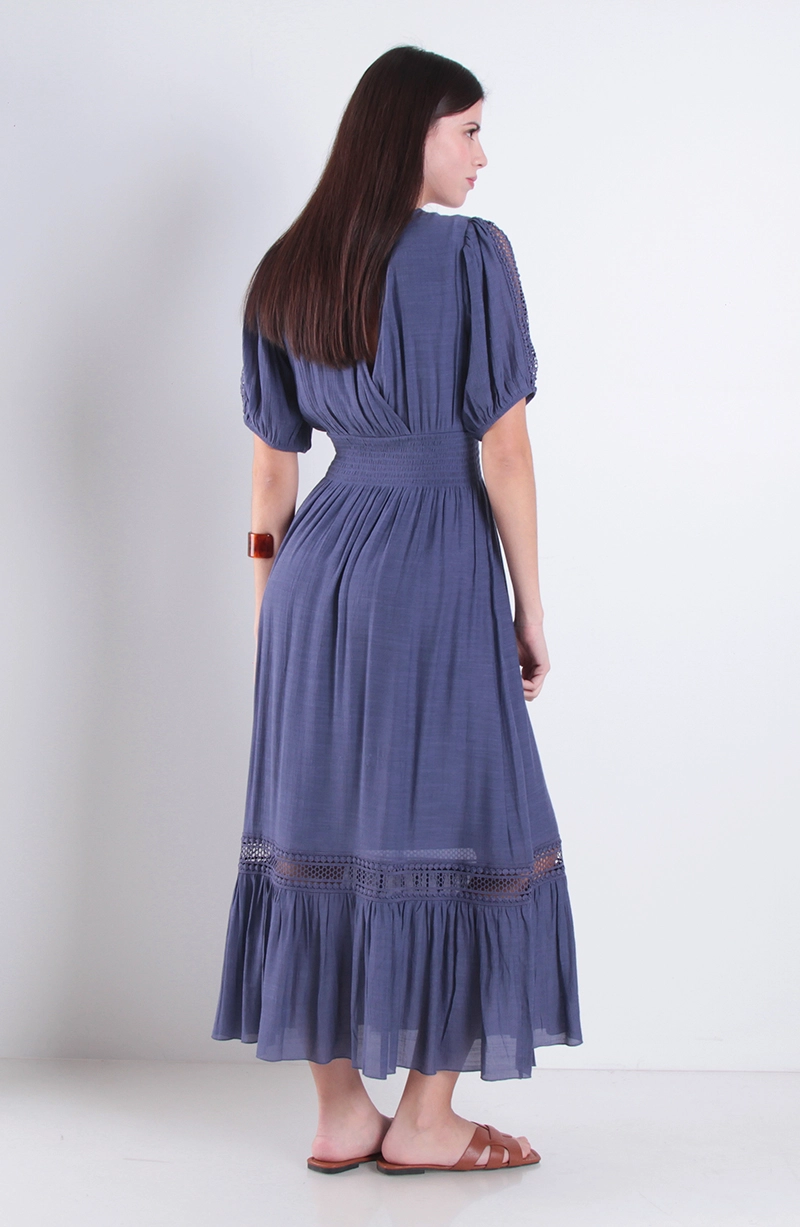 VESTIDO MANGA CORTA CON CINTURA ELASTICADA ESCOTE V - 4