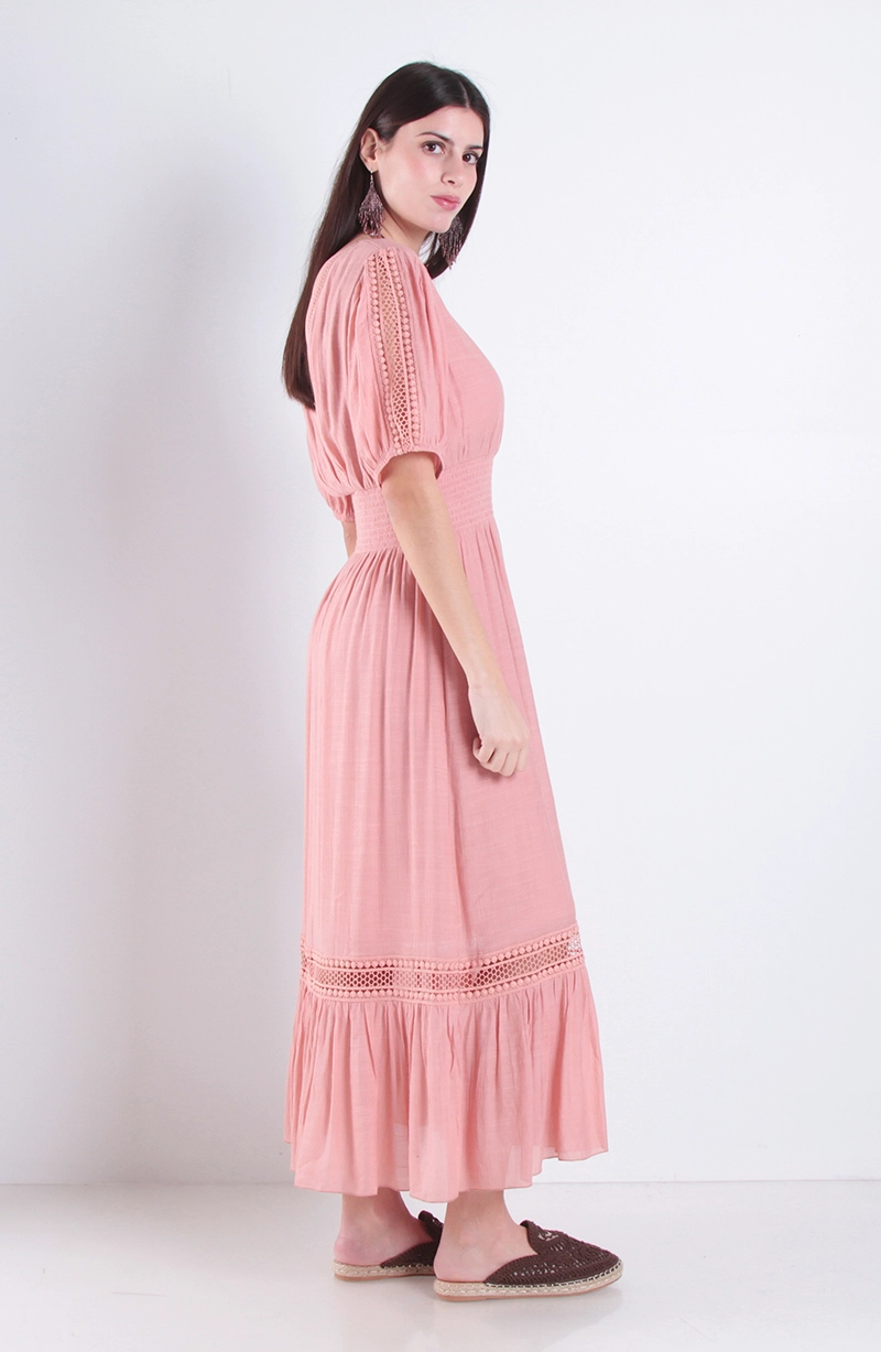 VESTIDO MANGA CORTA CON CINTURA ELASTICADA ESCOTE V - 4