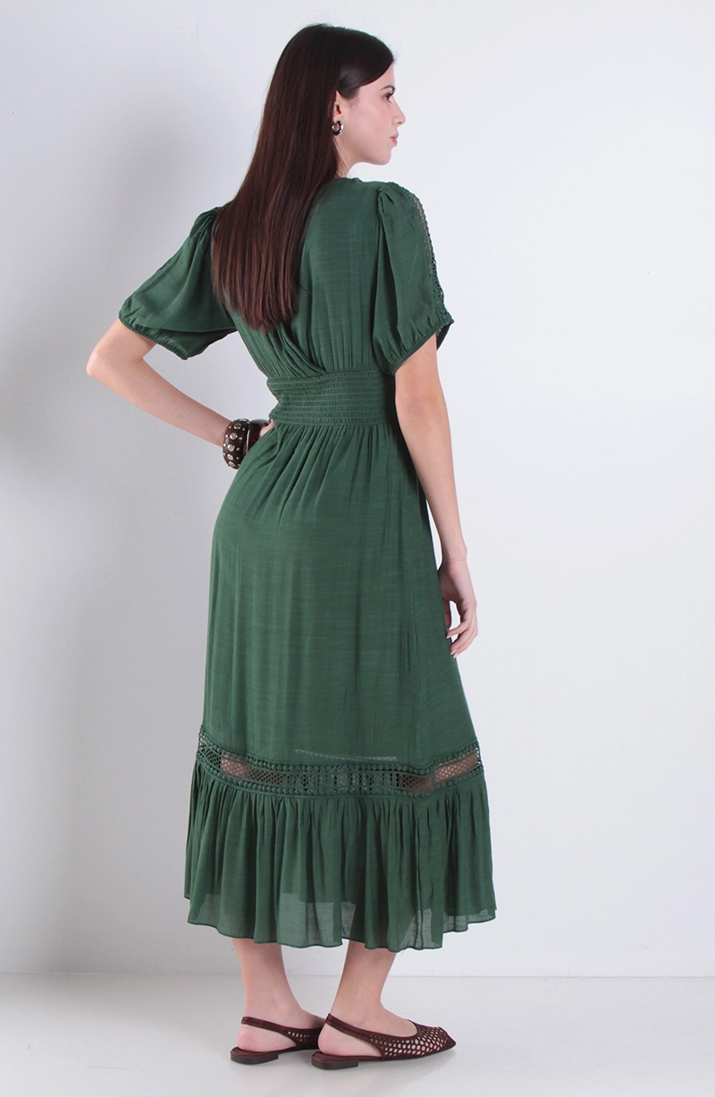 VESTIDO MANGA CORTA CON CINTURA ELASTICADA ESCOTE V - 4