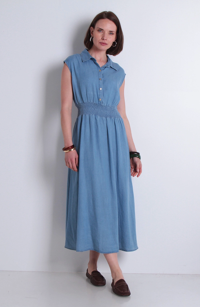 VESTIDO SIN MANGA LYOCELL CON CINTURA ELASTICADA - 1