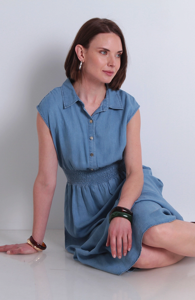 VESTIDO SIN MANGA LYOCELL CON CINTURA ELASTICADA - 3
