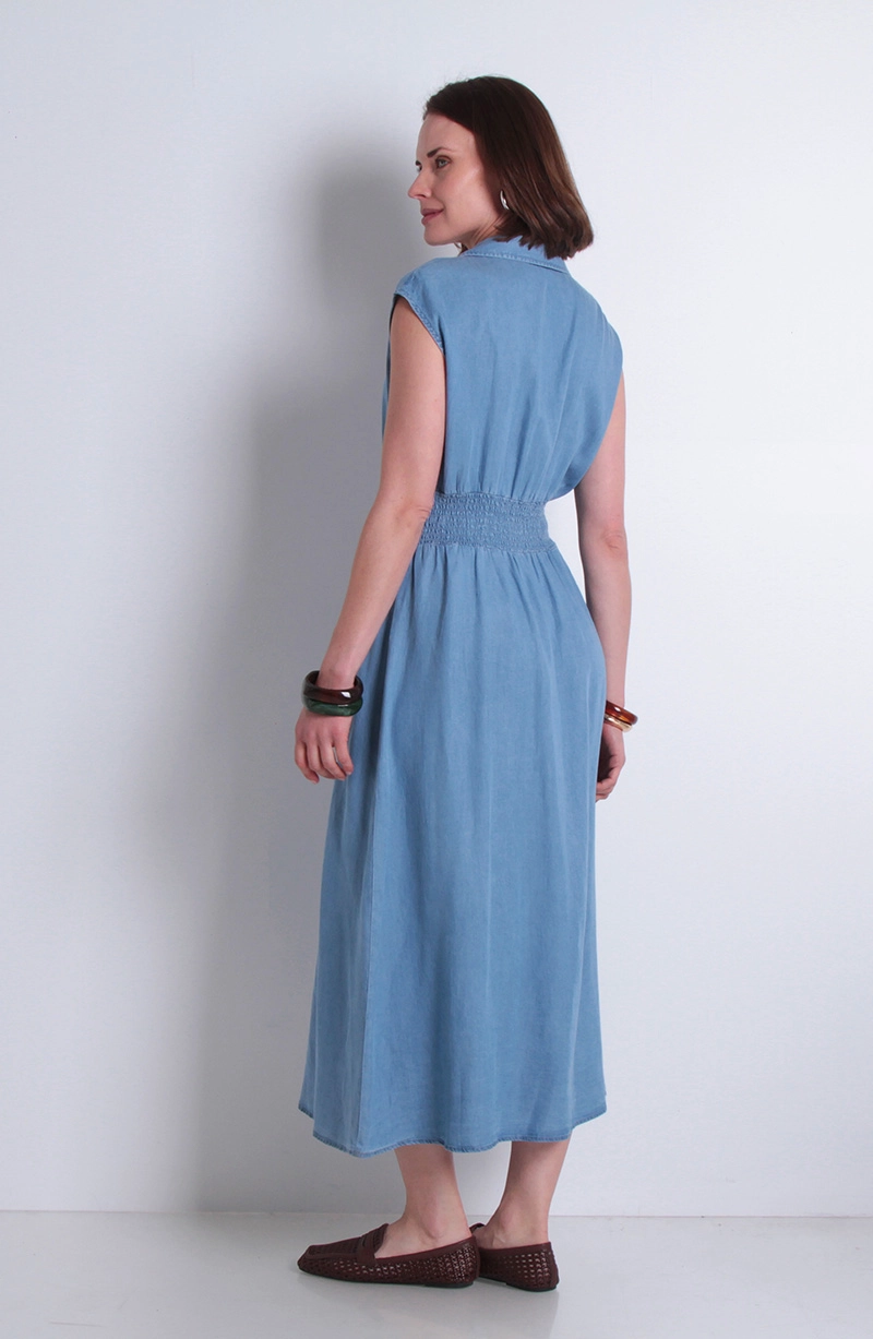 VESTIDO SIN MANGA LYOCELL CON CINTURA ELASTICADA - 4