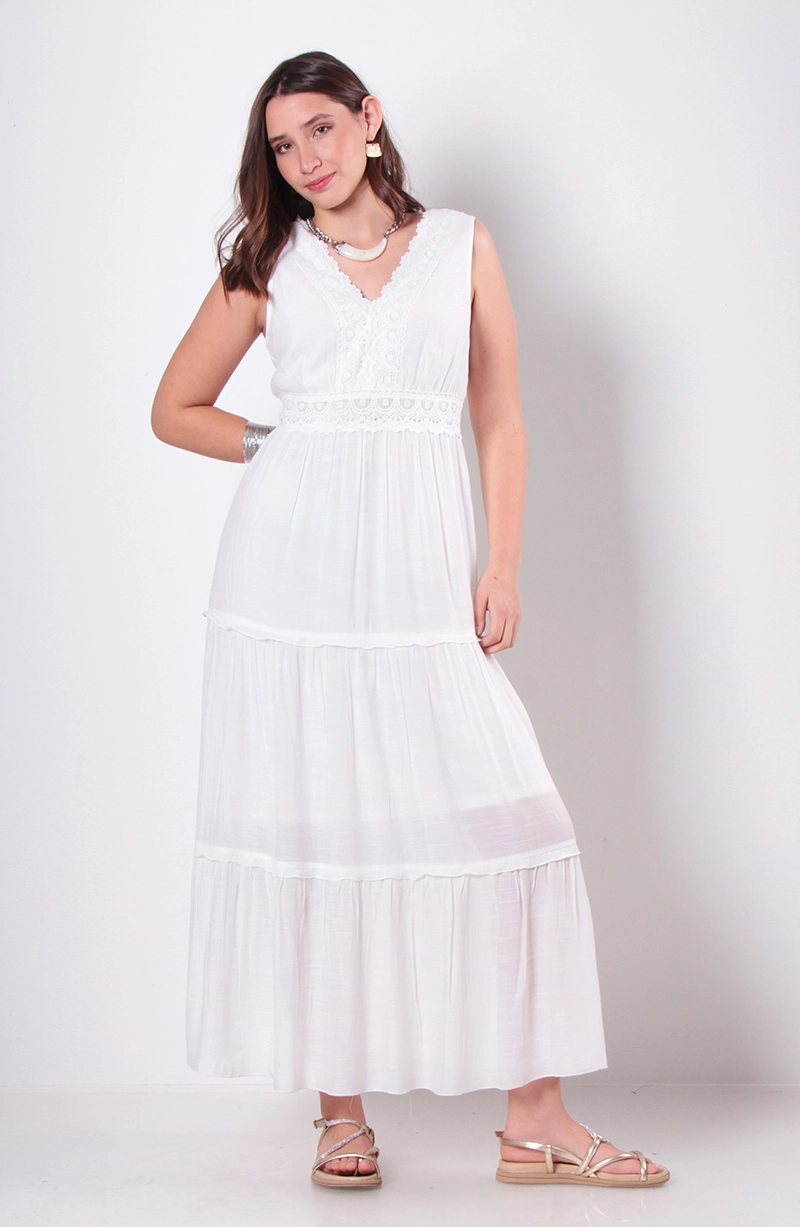 VESTIDO SIN MANGA CON APLICACION EN ESCOTE - 1