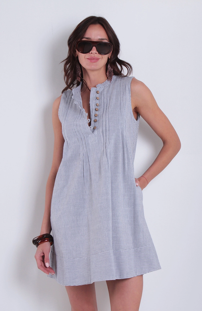VESTIDO SIN MANGA ABOTONADO EN DELANTERO ESCOTE REDONDO - 1