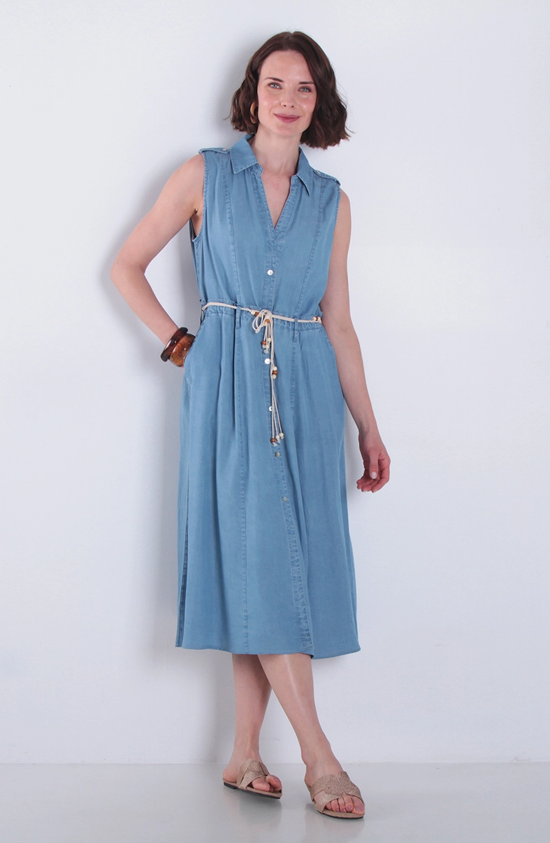 VESTIDO SIN MANGA LYOCELL CON LAZO EN CINTURA - 1