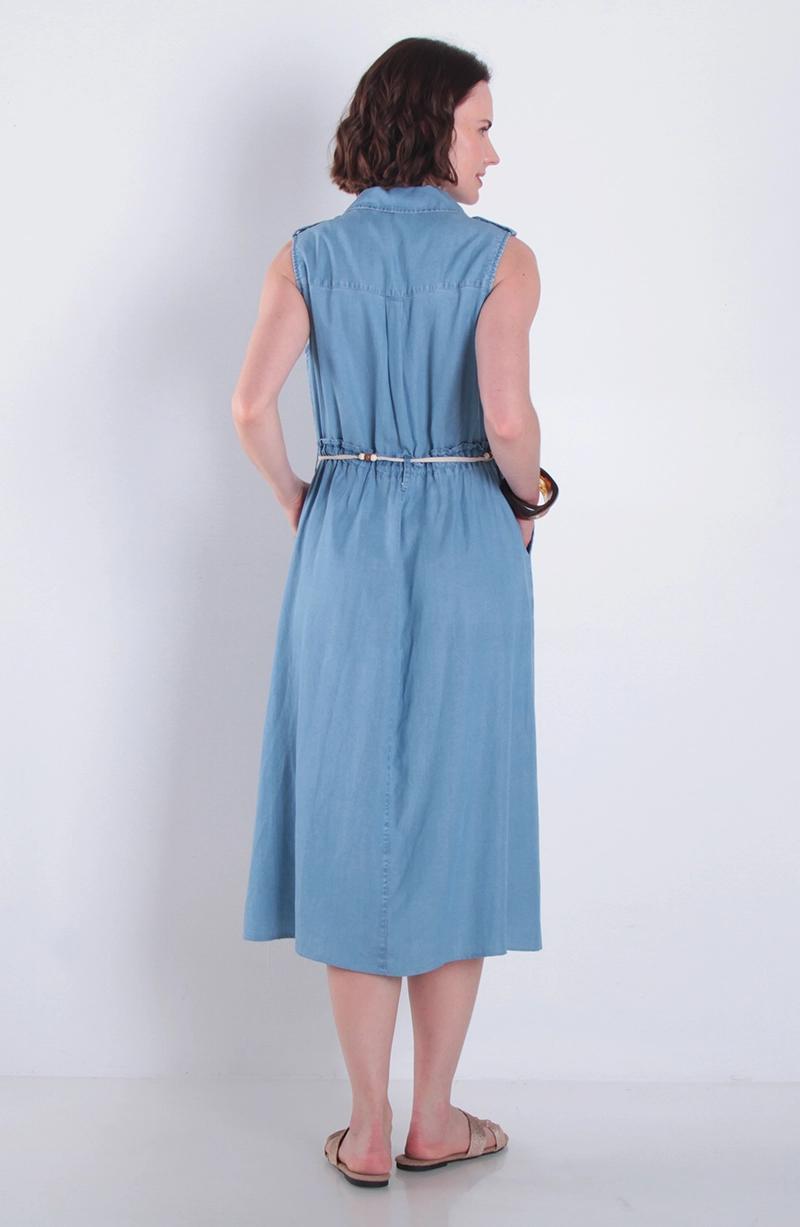 VESTIDO SIN MANGA LYOCELL CON LAZO EN CINTURA - 4
