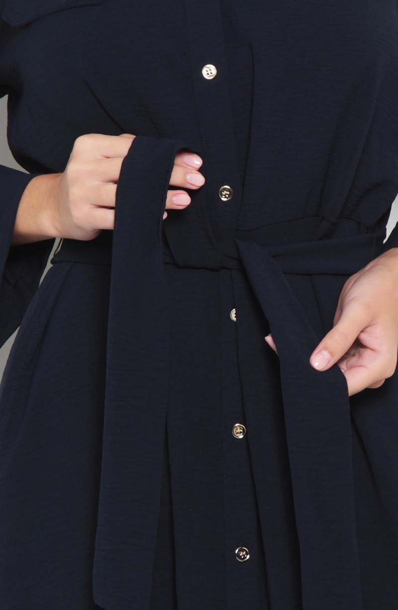 VESTIDO MANGA LARGA ESCOTE V CON LAZO EN CINTURA|| - 3